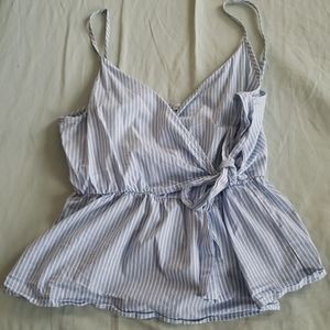 Blue Wrap Spaghetti Strap Blouse